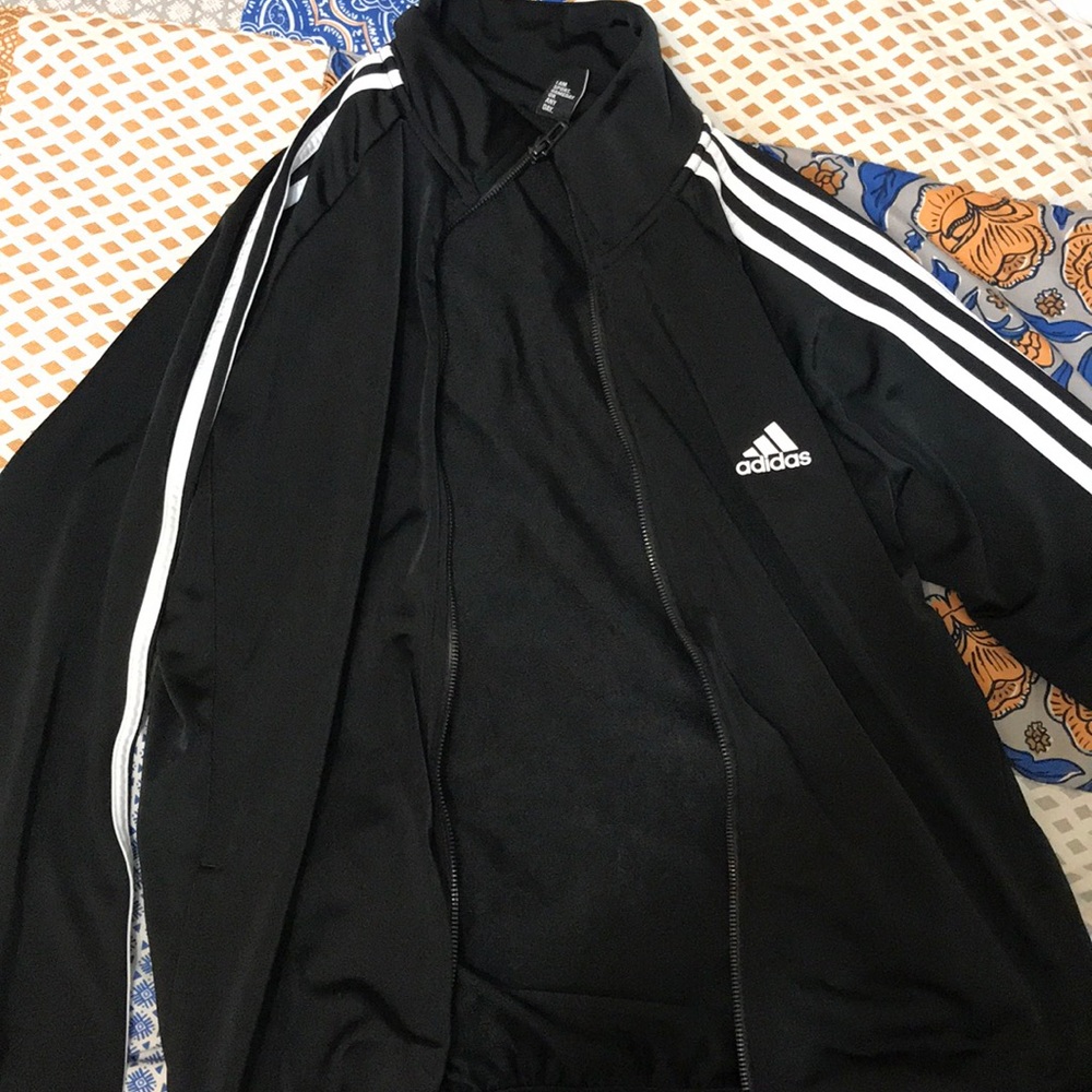 Adidas Black 3 stripe jacket size L!